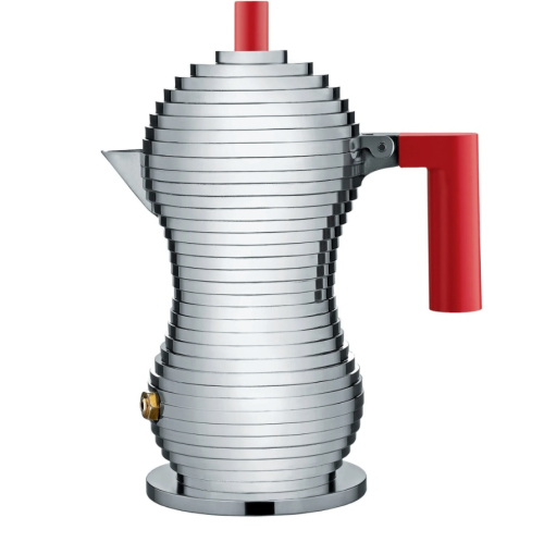 Moka, Aluminium/Red Small, 7 cl - Alessi